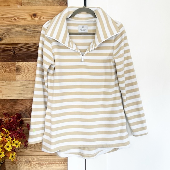 Dudley Stephens Prospect Pullover Vello Fleece Tan/White Small - Picture 2 of 6